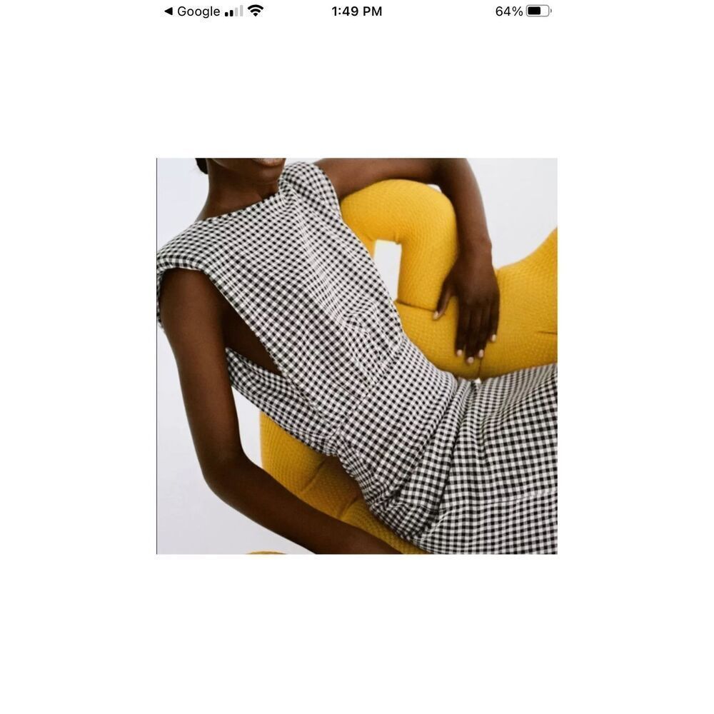 Zara Gingham Plaid Mini Dress Black White Padded Shoulders M